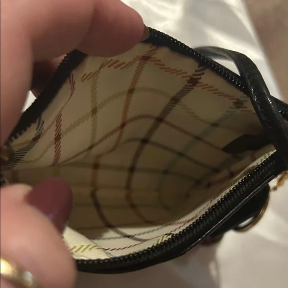 Coach Leatherware Vintage Black Leather Wristlet Tattersall Interior EUC - Picture 2 of 10